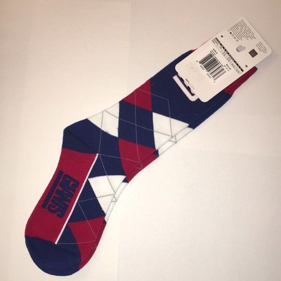 Nfl Official New York Giants For Bare Feet Argyle Crew Socks NEW - Picture 3 of 4